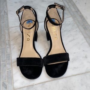 Black Velvet strappy block heels